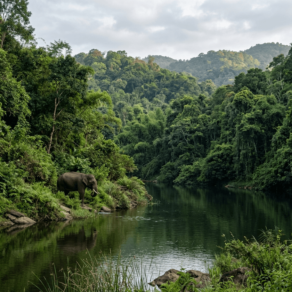 Serene river and wildlife in Thekkady