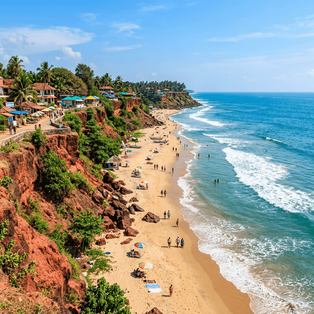 Stunning Varkala Beach with red laterite cliffs